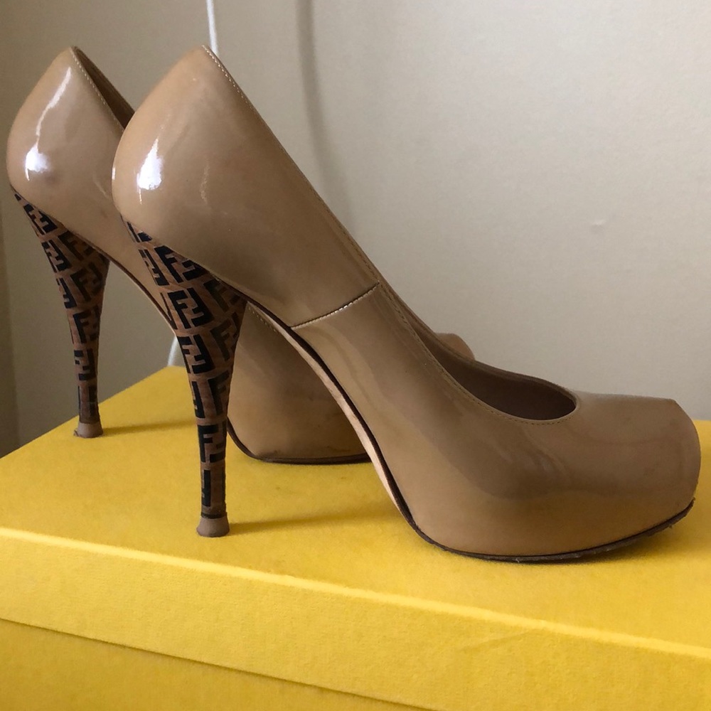 Fendi Nude Patent with Logo Heel